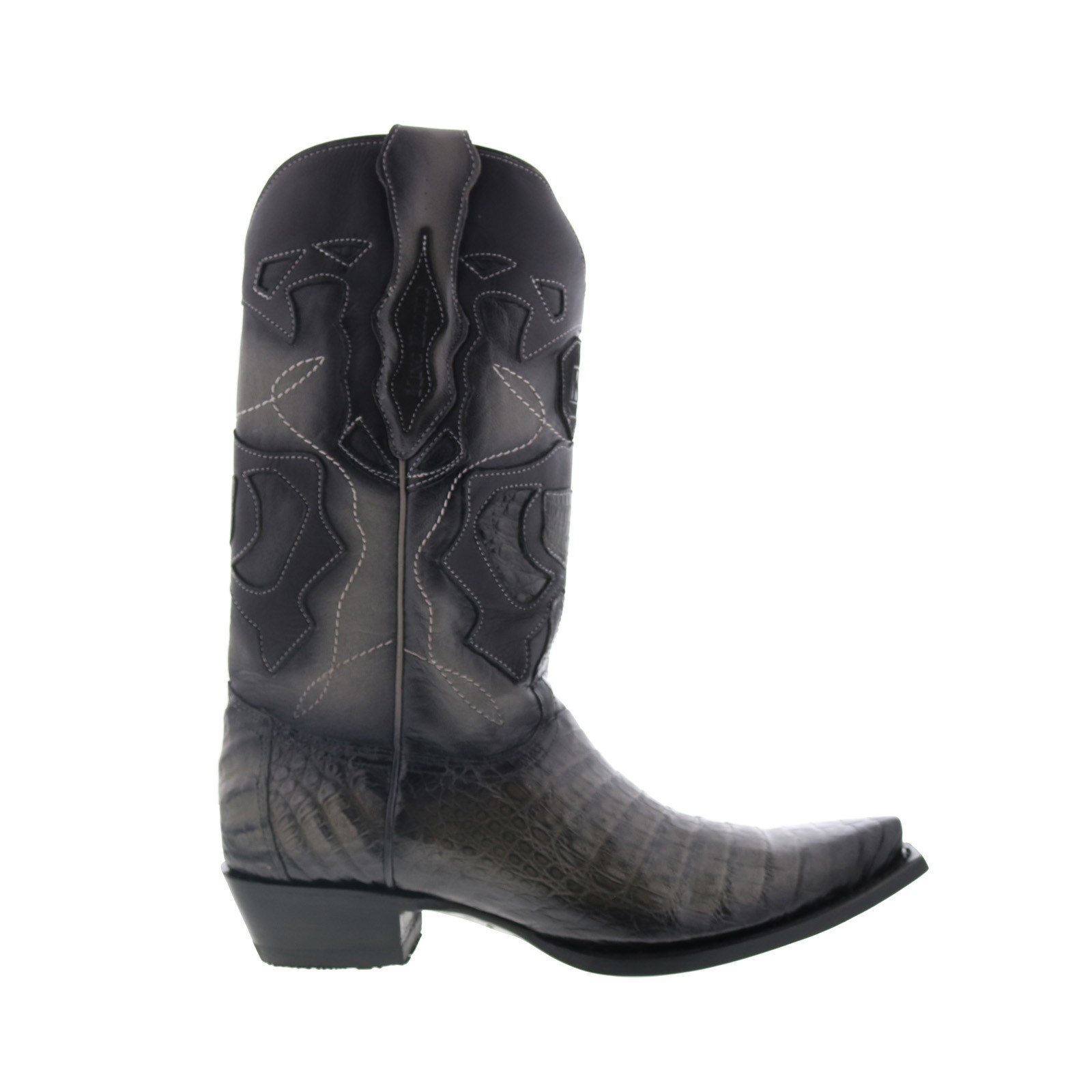 King Exotic Caiman Belly Snip Toe Boots Mens Gray Wide Cowboy Western Boots