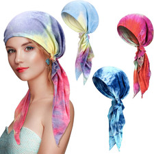 4 Pcs Women Head Scarf Pre Tied Chemo Caps Slip on Turban Headwear