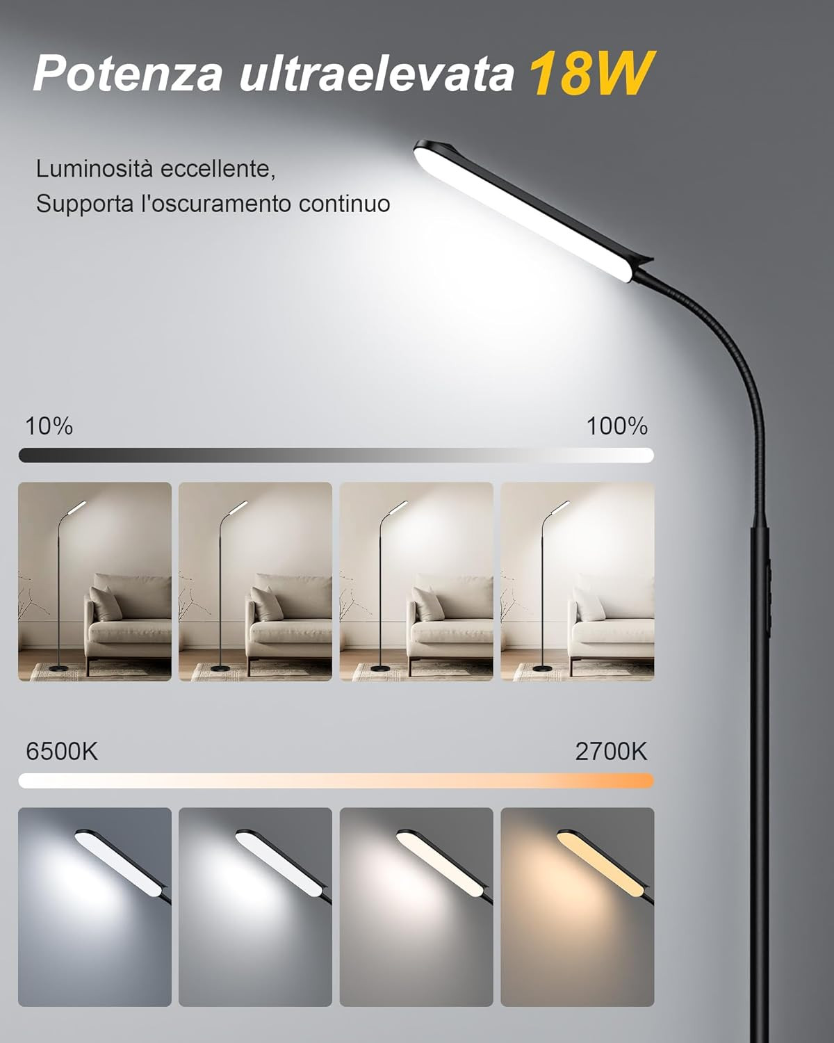 Lampada da terra LED dimmerabile 18W con telecomando foto 3