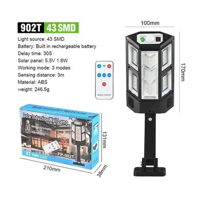 Power Solar Floodlight 234 Leds Array with Motion Detector Remote Controller Wat