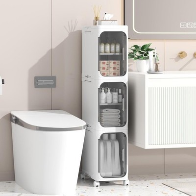 Schmaler Badschrank, freistehende Aufbewahrungsmöbel aus Kunststoff mit Tür, Wasser
