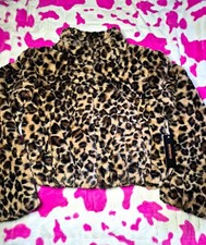 Juniors Medium Ambiance Leopard Faux Fur Cropped Full-Zip Jacket - New