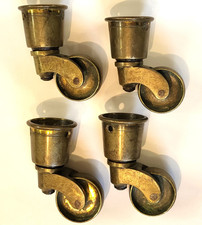 Set 4 large heavy original brass cup castors antique piano table leg. Wheel 58mm