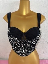 Gorgeous Windsor Black Pearl And Rhinestone Corset Zipper Small New With Tag