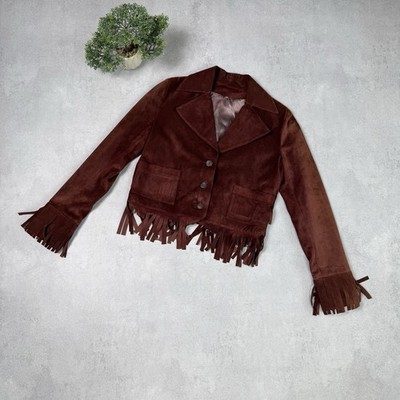 Vintage Avant Garde Fringle Jacket Burgundy Womens Size S Leather
