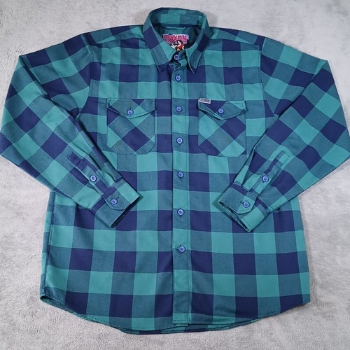 Dixxon Flannel Niagara Shirt Mens Large D-Tech Green Navy Plaid Button-Up