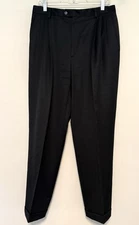 Zanella Men's Wool Trousers Slacks 34 x 31 Black Pleated Cuffed Made in Italy