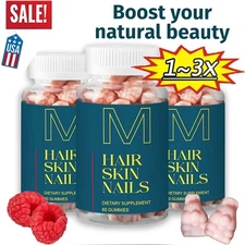 New Hair Skin and Nails Gummies - Supports Healthy Hair - Vegan Biotin Vitamins