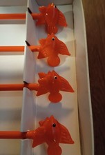 New! Crate & Barrel - Go Fish - Glass Swizzle Sticks 4 Goldfish Hand Made Sticks