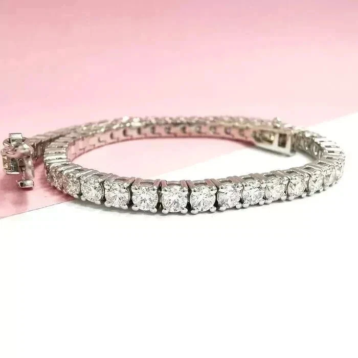 5 Ct Round Cut FG/VS Lab Grown Diamond Tennis Bracelet 14k White Gold over 7.5" - Image 2 of 4