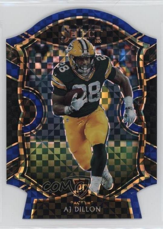 2020 Panini Select Concourse Blue Prizm Die-Cut AJ Dillon #65 wd9