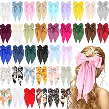 36Pcs Oversized Satin Hair Bows Long Tail Metal Clips Women Hair Accessories