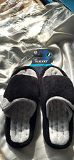 Isotoner Pillow Step Cushioned Slip-On Open Toe Slippers Black/Gray 9.5