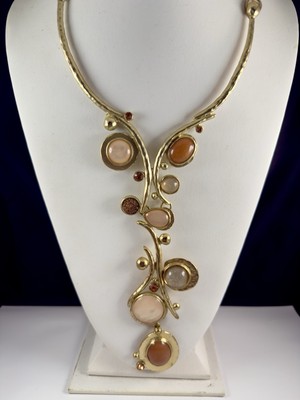 CHICO S Gorgeous Waterfall Statement Necklace Crystals & Lucite Cabochons 22 
