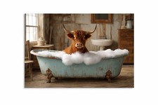 Highland Cow Bathroom Canvas Wall Art 8x12 Unframed Rustic Farmhouse Sealed