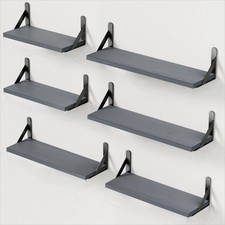 AMADA HOMEFURNISHING WALL SHELVES SET OF 6 RUSTIC FARMHOUSE WOOD FLOATING