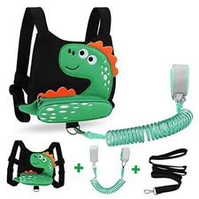 3 in 1 Toddler Harness Leash  Black/Green Spotted Brachiosaurus, Green Link
