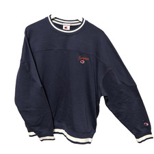 Champion Men's Crew Neck Pullover Sweatshirt Navy Striped Trim Logo M LPJT047013