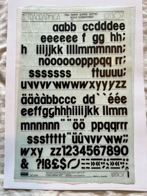 1 x Letraset Letragraphica LG1307 AVANTGARDE GOTHIC BOLD KONDENSIERT 72pt GEBRAUCHT