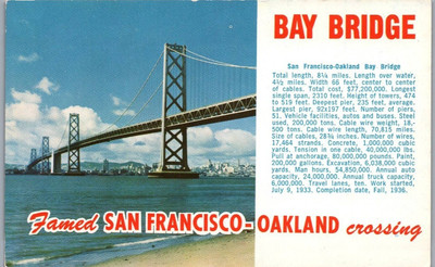 Bay Bridge San Francisco With Oakland Crossing Facts Postcard