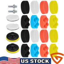 22PC 3'' Polishing Pads Sponge Woolen Waxing Buffing Pad Kits M10 Drill Adapter