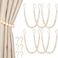 Wood Bead Curtain Tiebacks, Set of 6 Curtain Holdbacks for Thin or Thick Wind...