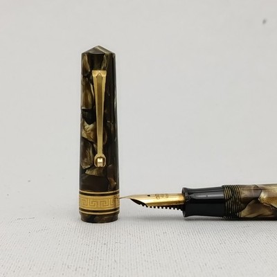 Omas Extra Grey/Bronze Pearl Celluloid Oversize Füllfederhalter 14k Feder Vintage 30er