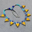Yellow Amber Tibetan Turquoise Lapis lazuli Handmade Nepali Necklace 18" SR166
