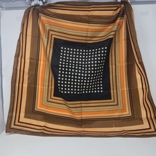   Vintage Mod Square Scarf Polka Dot Stripe Geometric Brown Earth Tone 27"