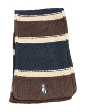 DANIEL CREMIEUX Wool & Cashmere Striped RECTANGULAR Scarf Cream Brown Blue
