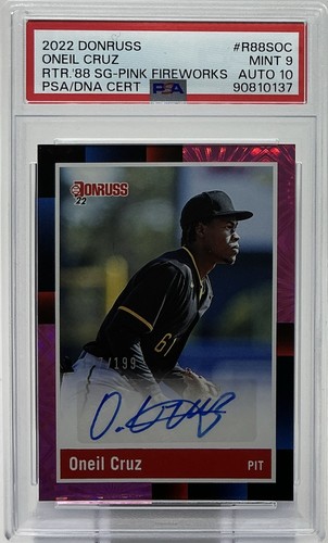Oneil Cruz Rookie Auto PSA 9/10 - 2022 Panini Donruss Retro Pink Fireworks /199