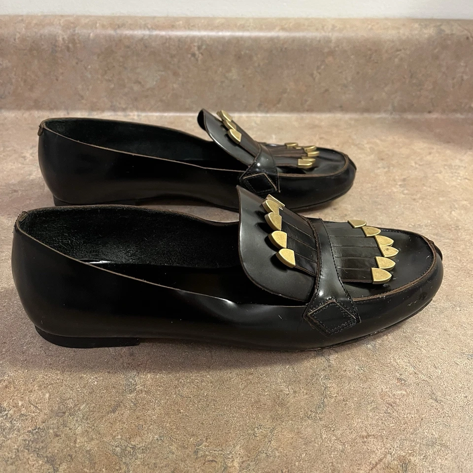 Mocasines Chloe Latón Kilte Flecos Cuero Negro Mujer Talla 36.5 6.5 Kiltie Plano Foto 3 de 4
