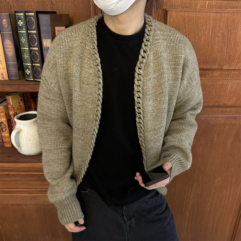 Handmade 100% Wool Bv Style Heavy Chain Cardigan Casual Knitted Sweater  Jacket | eBay