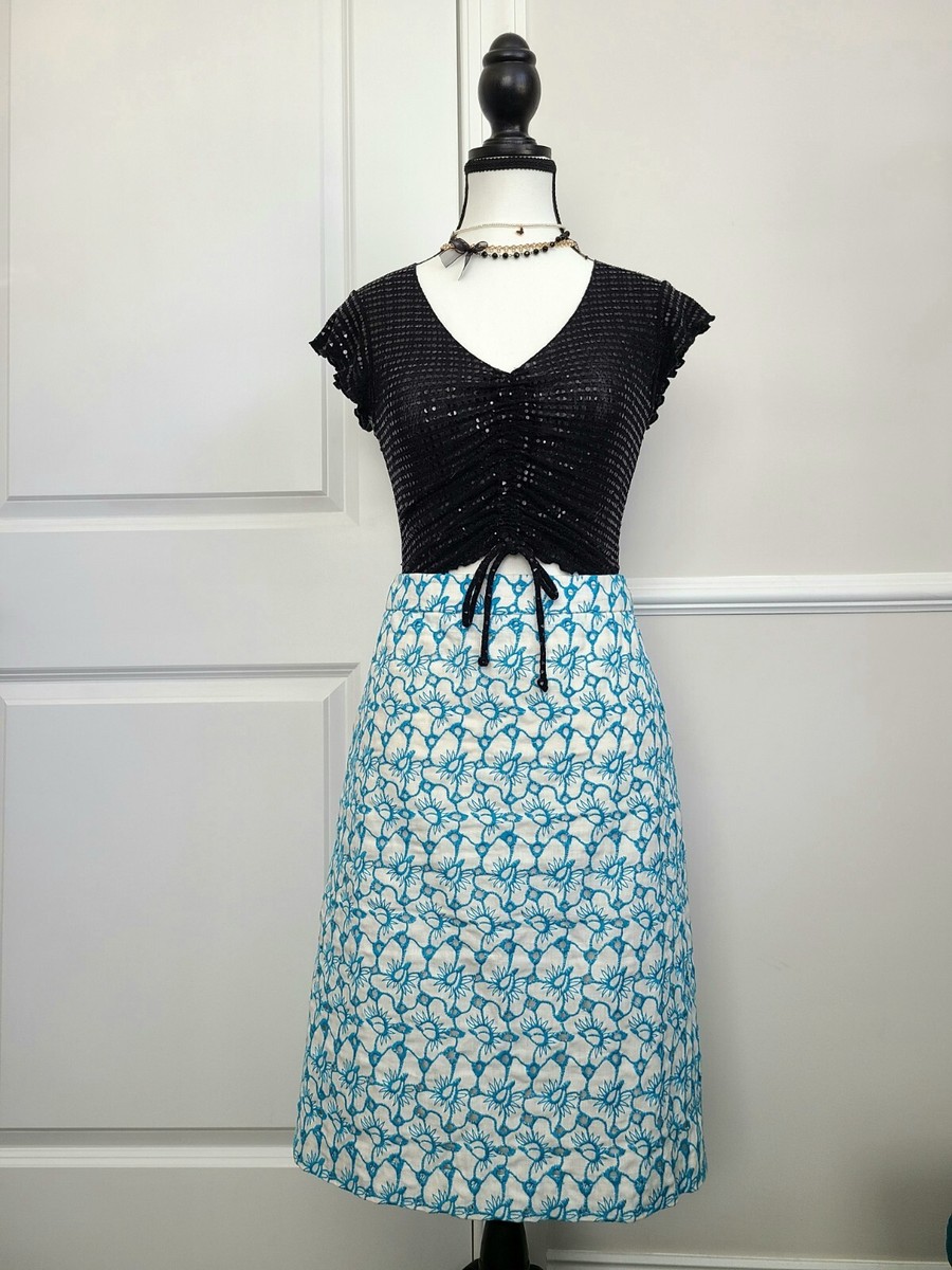 Talbots 100% Linen Embroidered Eyelet Pencil Skirt Size