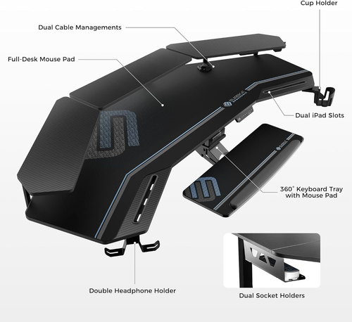 Gaming Desk, Standing Desk Keyboard Tray, 72" Wing Shaped Music Studio Desk Elec - Picture 6 of 12
