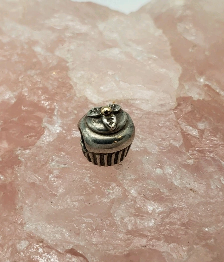 AUTHENTIC PANDORA STERLING SILVER AND 14 K GOLD CUPCAKE CHARM eBay