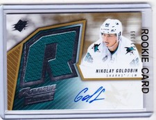 15-16 2015-16 SPX NIKOLAY GOLDOBIN RETRO ROOKIE AUTO JERSEY /399 SAN JOSE SHARKS