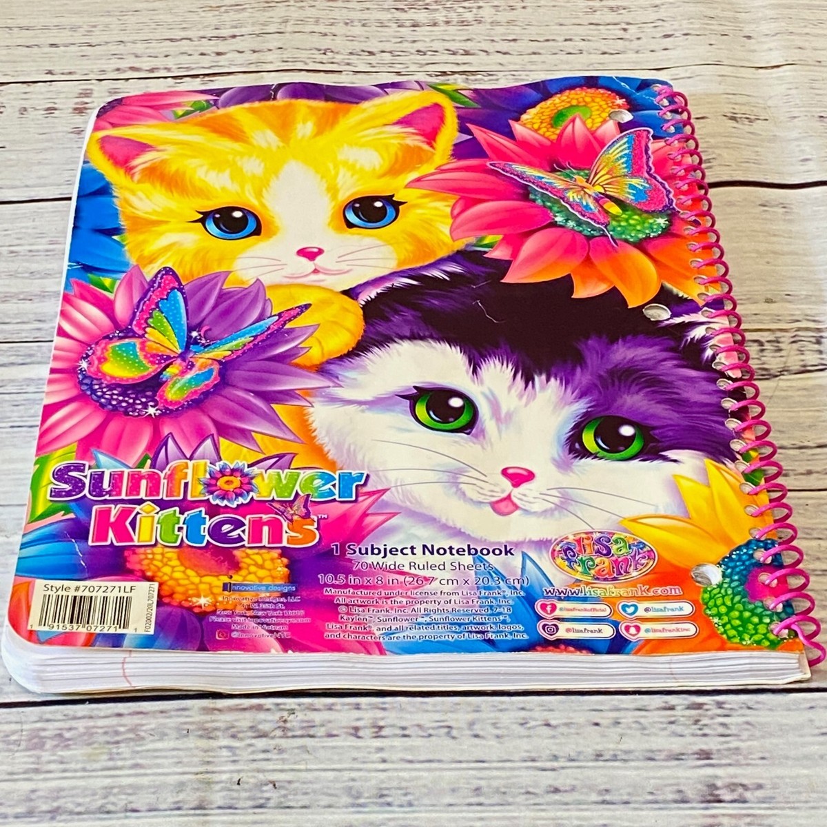 Vintage Lisa Frank Notebook Sunflower Kittens Glittery Cats