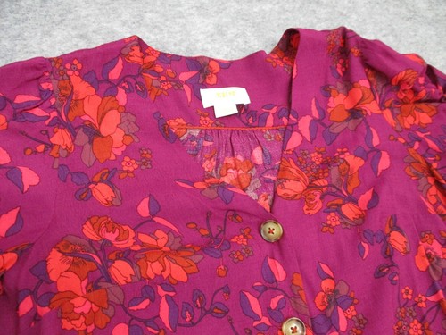 Maeve Anthropologie Womens Shirt XS Purple Red Floral Shirt Ruched Sleeves Pink - Picture 4 of 18