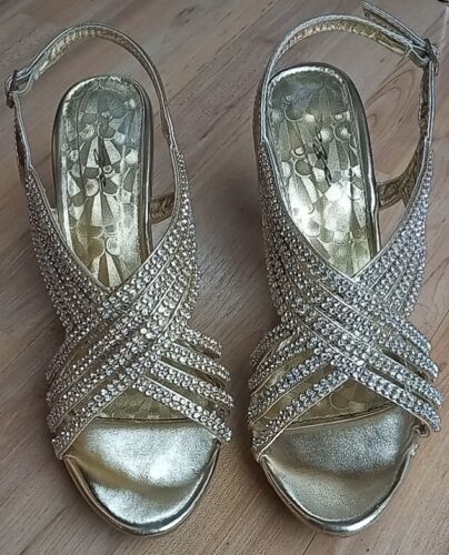 Gold high heels with rhinestones, size 5.5 - Afbeelding 1 van 3