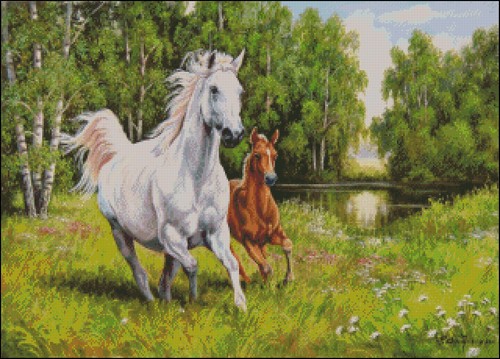Chart Needlework Embroidery DIY Counted Cross Stitch Pattern - Two Horses - Picture 2 of 5