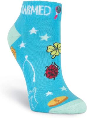 K. Bell Charmed Half Cushion, Blue, Womens Sock Size 9-11/Shoe Size 4-10, 1 Pair