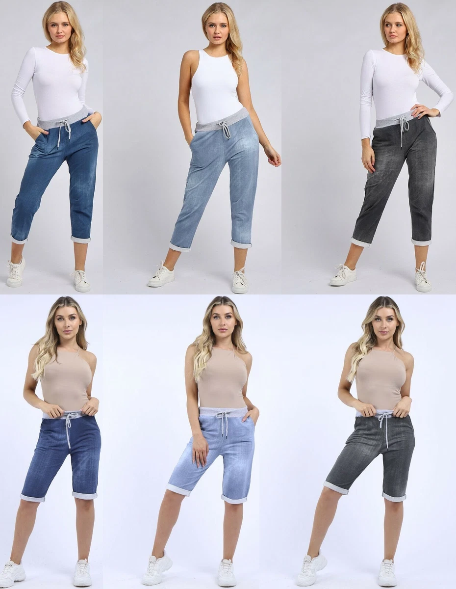 Italian Ladies Women Cotton Casual Summer Plain Trouser Jogger