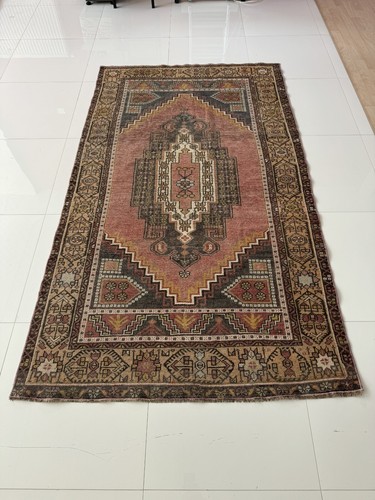 Vintage Hand Knotted Wool Oriental Area Rug, 4x7 Ft Turkish Oushak Carpet - 第 1/10 張圖片