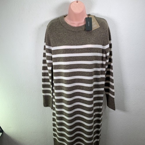 Vero Moda Knitted Jumper Dress Size L, Brown Lentil Birch Striped - Picture 2 of 18