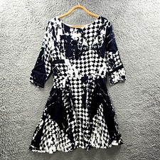 Portmans Womens A-line Dress Size 10 Black White 3/4 Sleeve Boat Neck