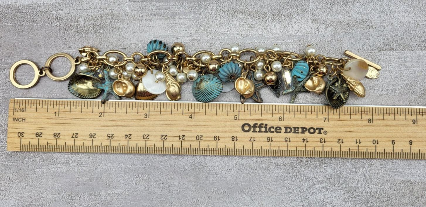 Ocean Beach Theme Charm Bracelet Shell Style Dang… - image 11