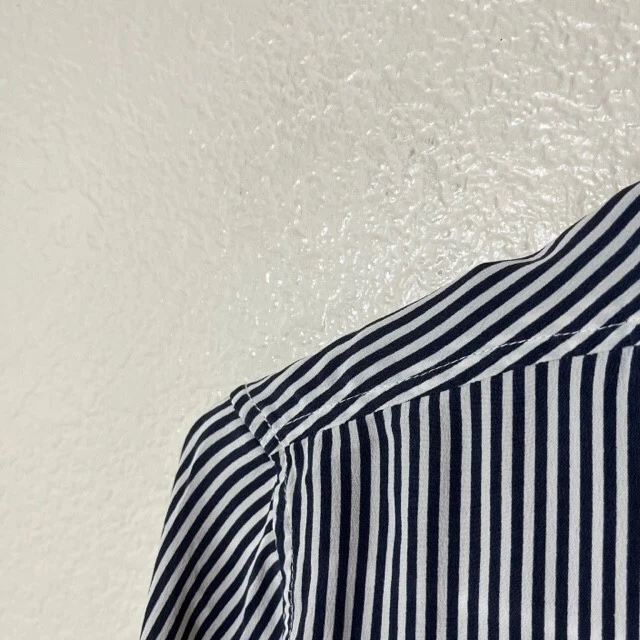 Blusa de seda Equipment XS para mujer camisa con botones top azul marino blanco a rayas cuello con banda Foto 2 de 4