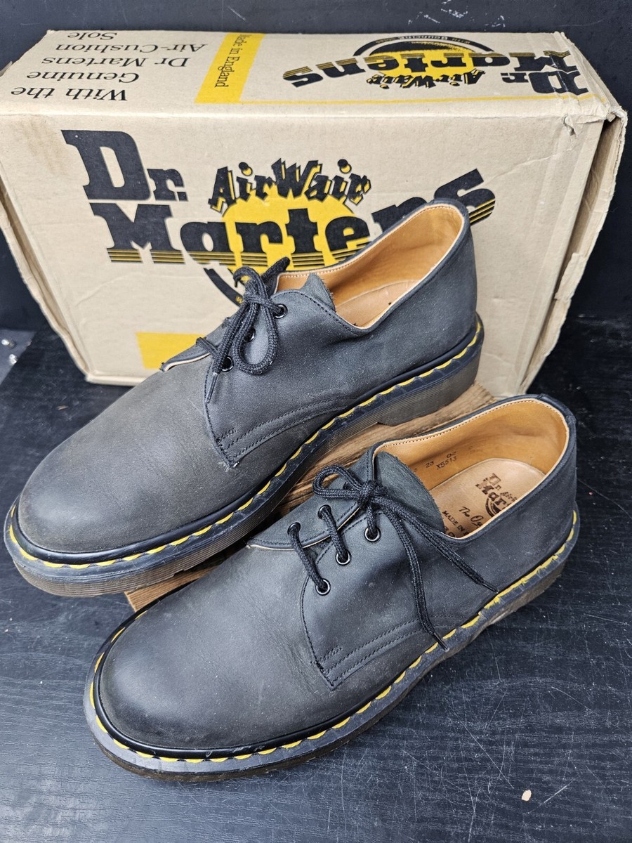 Doc Dr. Martens 3-Eye Oxford Shoes Black Lug Sole Leather Sz