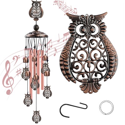 38'' Large Owl Metal Wind Chimes Outdoor Garden 4 Tubes 6 Bells Home Decor Gift